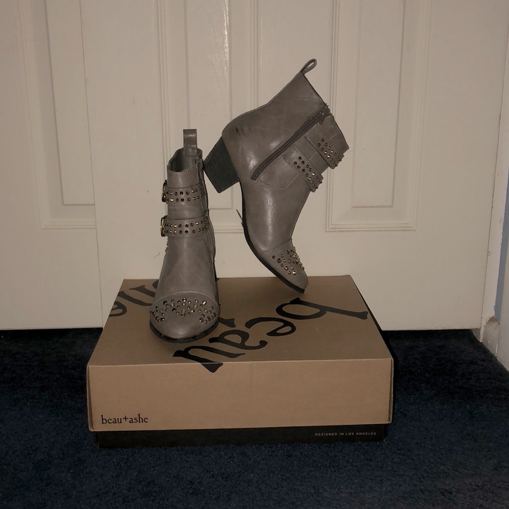 Short gray ankle booties